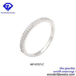 WFF 925 Sterling Silver Three Stone CZ Diamond Eternity Wedding Engagement Ring