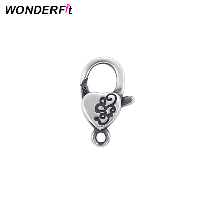 Oxidized Sterling Silver Flower Printed Heart Shaped Custom Clasp 925 Silver Gold Lobster Clasp