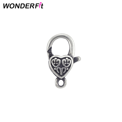 Tibetan Style Stylish Oxidized 925 Sterling Silver Heart Shape Filigree Clasp With Facial Pattern